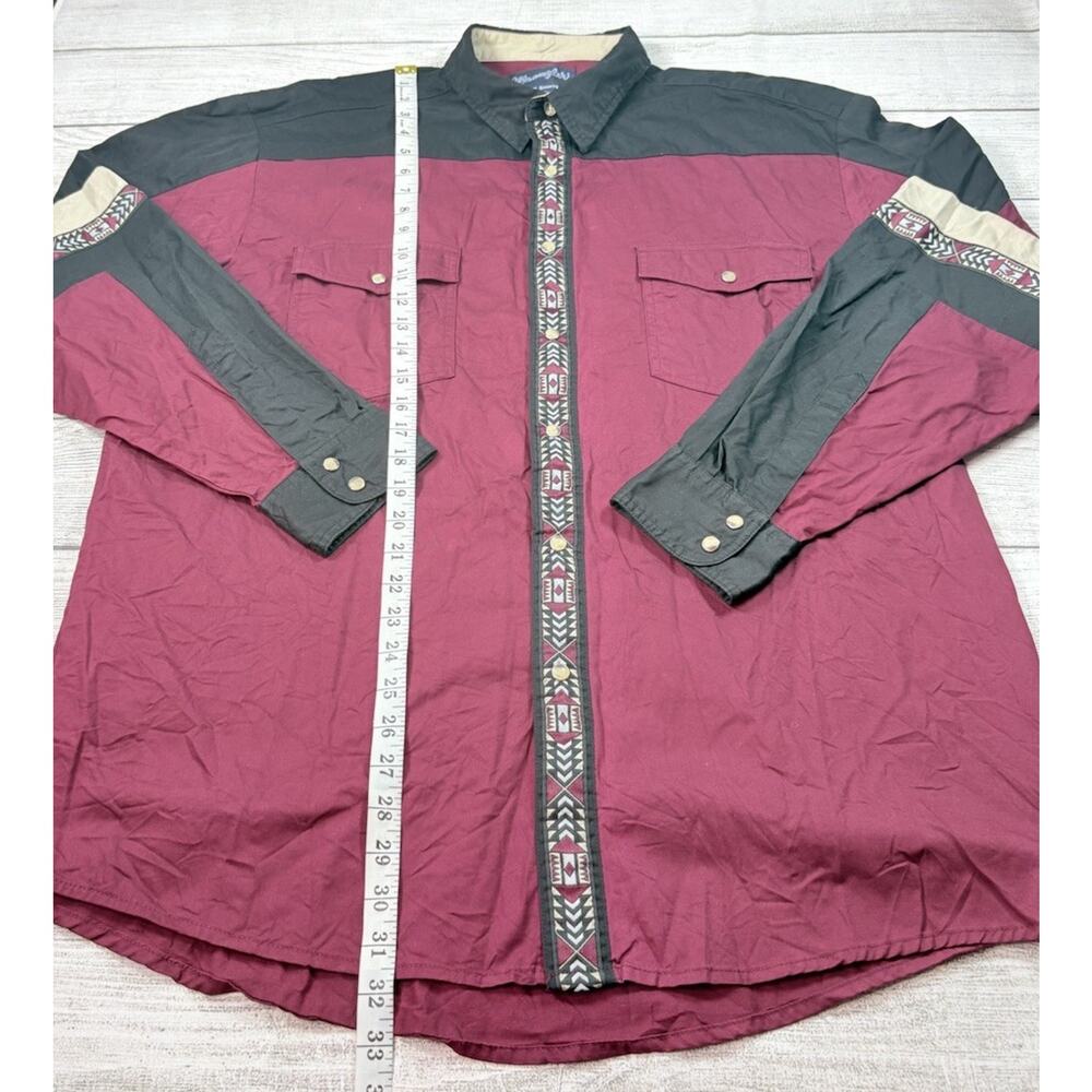 Wrangler Vintage Mens Western Shirt Pearl Snap Long Sleeve Aztec Size XL - Picture 2 of 7